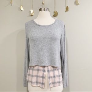 Generation Love. Gray Pullover with Pink Plaid Hem